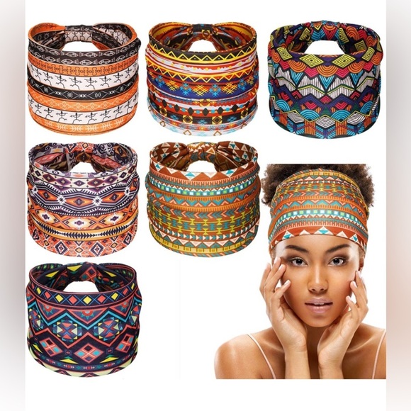 6 Pieces Headband with Buttons African Headband Bobo Knot Turban Wide.​​ main image 6